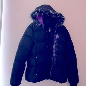 Kids black and purple puffer jacket